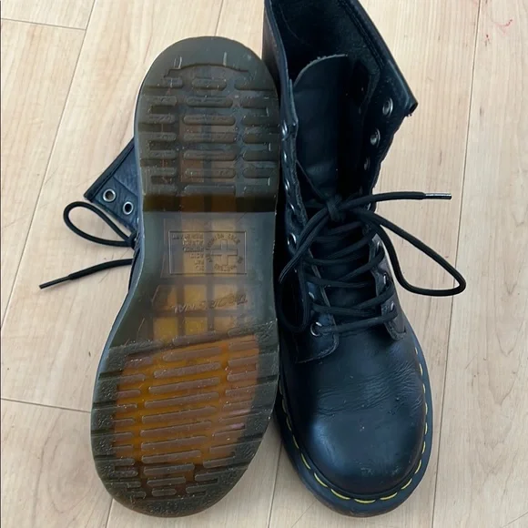 Dr. Martens Black and Yellow Combat Boots with Chunky Sole - Picture 15 of 16